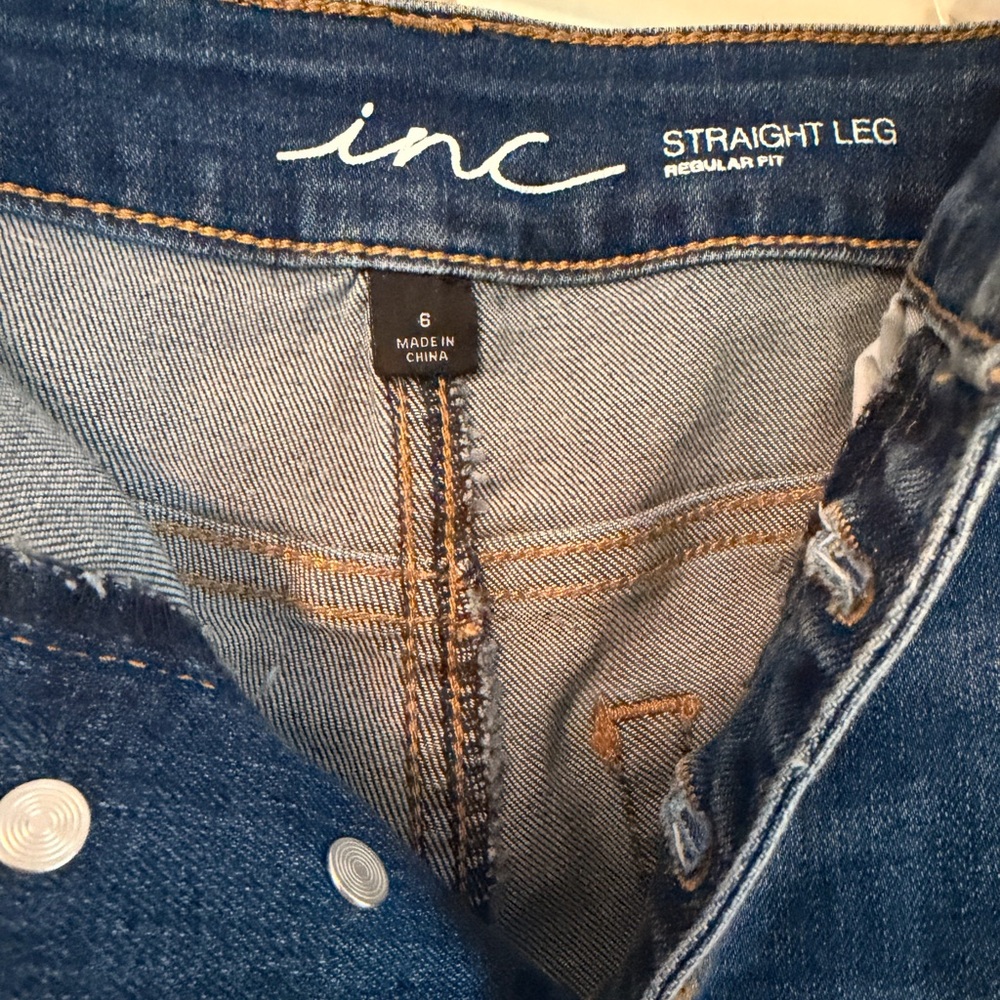 INC International Concepts Women's Straight Leg Jeans - Dark Blue Denim